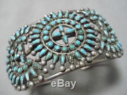 One Best Early Vintage Zuni Native American Turquoise Sterling Silver Bracelet