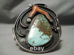 One Of Best Vintage Navajo Royston Coral Sterling Silver Bracelet Old