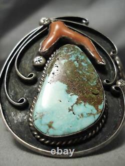 One Of Best Vintage Navajo Royston Coral Sterling Silver Bracelet Old