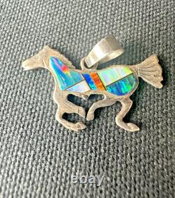 Opal Native American Horse Pendant Sterling Silver Signed JR Vintage