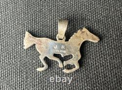 Opal Native American Horse Pendant Sterling Silver Signed JR Vintage