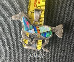 Opal Native American Horse Pendant Sterling Silver Signed JR Vintage