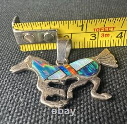 Opal Native American Horse Pendant Sterling Silver Signed JR Vintage