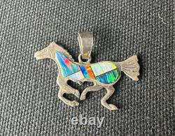 Opal Native American Horse Pendant Sterling Silver Signed JR Vintage