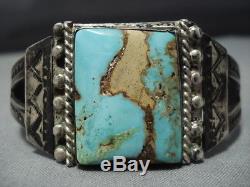 Opulent 1920's Vintage Navajo Turquoise Sterling Silver Bracelet Old