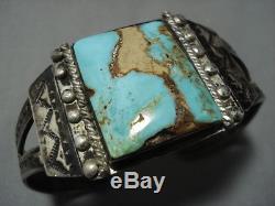 Opulent 1920's Vintage Navajo Turquoise Sterling Silver Bracelet Old