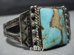 Opulent 1920's Vintage Navajo Turquoise Sterling Silver Bracelet Old