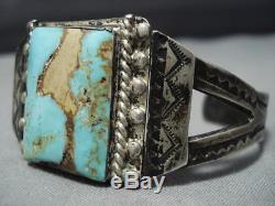 Opulent 1920's Vintage Navajo Turquoise Sterling Silver Bracelet Old