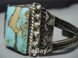 Opulent 1920's Vintage Navajo Turquoise Sterling Silver Bracelet Old