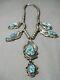 Opulent Vintage Navajo Carico Lake Turquoise Sterling Silver Necklace Old