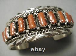 Opulent Vintage Navajo Chunky Red Coral Sterling Silver Bracelet