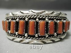 Opulent Vintage Navajo Chunky Red Coral Sterling Silver Bracelet