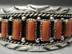 Opulent Vintage Navajo Chunky Red Coral Sterling Silver Bracelet