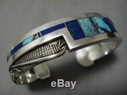 Opulent Vintage Navajo Corn Sterling Silver Bisbee Turquoise Inlay Bracelet