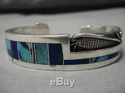 Opulent Vintage Navajo Corn Sterling Silver Bisbee Turquoise Inlay Bracelet