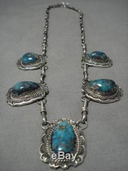 Opulent Vintage Navajo Turquoise Sterling Silver Necklace Old