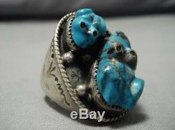 Opulent Vintage Zuni Navajo Turquoise Frog Fetish Sterling Silver Ring Old