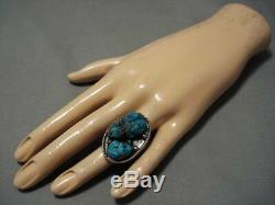 Opulent Vintage Zuni Navajo Turquoise Frog Fetish Sterling Silver Ring Old