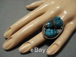 Opulent Vintage Zuni Navajo Turquoise Frog Fetish Sterling Silver Ring Old