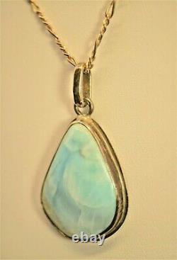 Original Vintage Native American Sterling Silver Necklace Larimar Agate Pendant