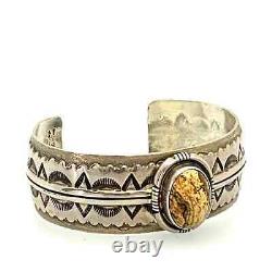 Oscar Alexius Native Navajo Vintage Sterling Silver Petrified Wood Cuff Bracelet