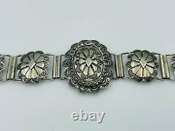 Oscar Alexius Vintage Navajo Sterling Silver Ornate Hand Made Concho Bracelet