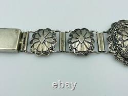 Oscar Alexius Vintage Navajo Sterling Silver Ornate Hand Made Concho Bracelet