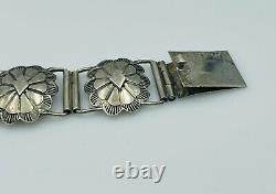 Oscar Alexius Vintage Navajo Sterling Silver Ornate Hand Made Concho Bracelet