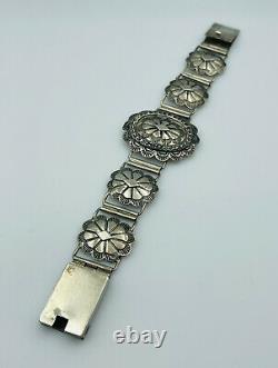 Oscar Alexius Vintage Navajo Sterling Silver Ornate Hand Made Concho Bracelet