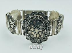 Oscar Alexius Vintage Navajo Sterling Silver Ornate Hand Made Concho Bracelet