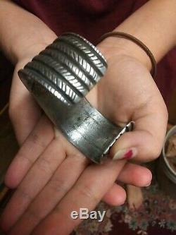 Outstanding early 1900s pounded ingot navajo coin silver cuff bracelet