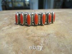 PERFECT GEM Vintage Navajo Sterling Silver MEDITERRANEAN CORAL Design Bracelet