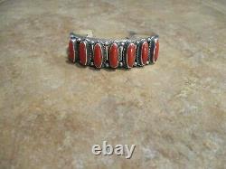 PERFECT GEM Vintage Navajo Sterling Silver MEDITERRANEAN CORAL Design Bracelet