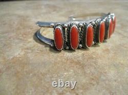 PERFECT GEM Vintage Navajo Sterling Silver MEDITERRANEAN CORAL Design Bracelet