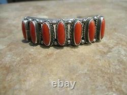 PERFECT GEM Vintage Navajo Sterling Silver MEDITERRANEAN CORAL Design Bracelet