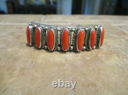 PERFECT GEM Vintage Navajo Sterling Silver MEDITERRANEAN CORAL Design Bracelet