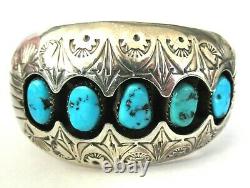 P BENALLY Navajo Sterling Silver Genuine Turquoise Vintage Cuff Bracelet