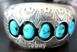 P BENALLY Navajo Sterling Silver Genuine Turquoise Vintage Cuff Bracelet