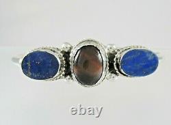 Pawn Sterling Silver Navajo Native American Bangle Bracelet Tourmaline Lapis