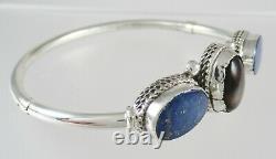 Pawn Sterling Silver Navajo Native American Bangle Bracelet Tourmaline Lapis