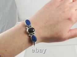 Pawn Sterling Silver Navajo Native American Bangle Bracelet Tourmaline Lapis