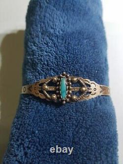 Petite Beautiful Vintage Native American Sterling Turquoise Cuff Bracelet