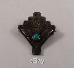 Petite Native Indian Sterling Silver KOSHARI Turquoise Applied Thunderbird Pin