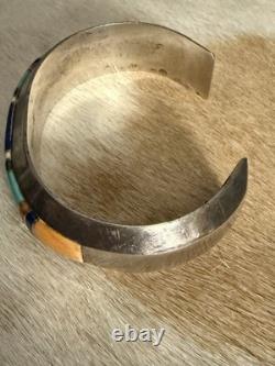 Quality Heavy Vintage Navajo Coral Turquoise Sterling Silver Lapis Bracelet