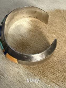 Quality Heavy Vintage Navajo Coral Turquoise Sterling Silver Lapis Bracelet