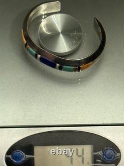 Quality Heavy Vintage Navajo Coral Turquoise Sterling Silver Lapis Bracelet