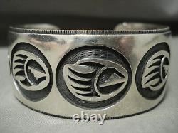 Quality Vintage Hopi'micro Chisel' Thick Silver Bracelet Old Jewelry