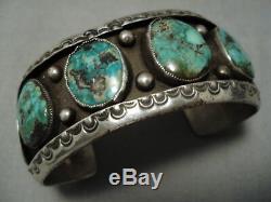 Quality Vintage Navajo Green Turquoise Sterling Silver Bracelet Old