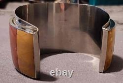 RARE HM Vtg Native American Multi-Stone Inlay Sterling Silver Cuff Bracelet