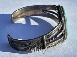 RARE Harvey Era Whirling Logs Stamp Cuff Square Bezel Royston Turquoise